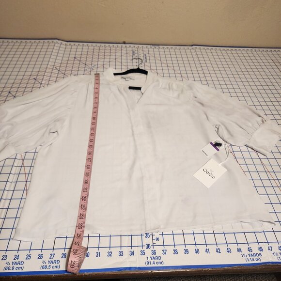 Cece Elbow Sleeve Open Collar Blouse NWT White XXL Faint Discoloration - Picture 2 of 12